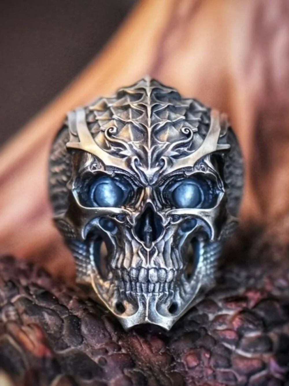 Mens dragon skull punk ring stainless steel gothic